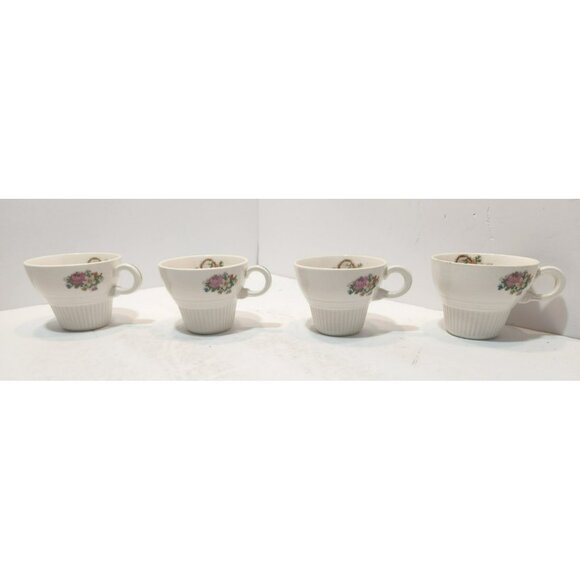 Vtg Salem China Victory Basket Needlepoint Stitch Demitasse Cups Set of 4 - Picture 2 of 16